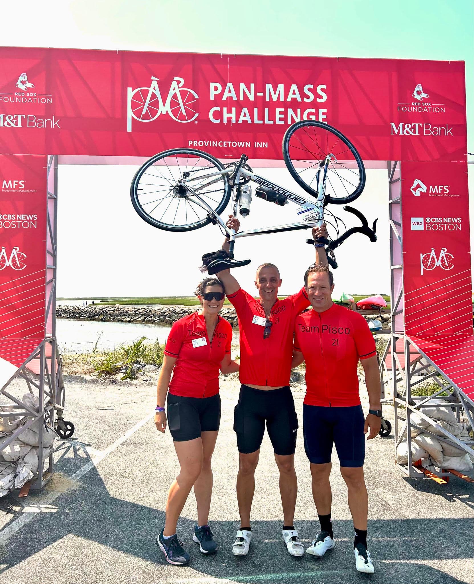Team Pisco at the Pan-Mass Challenge finish in Provincetown